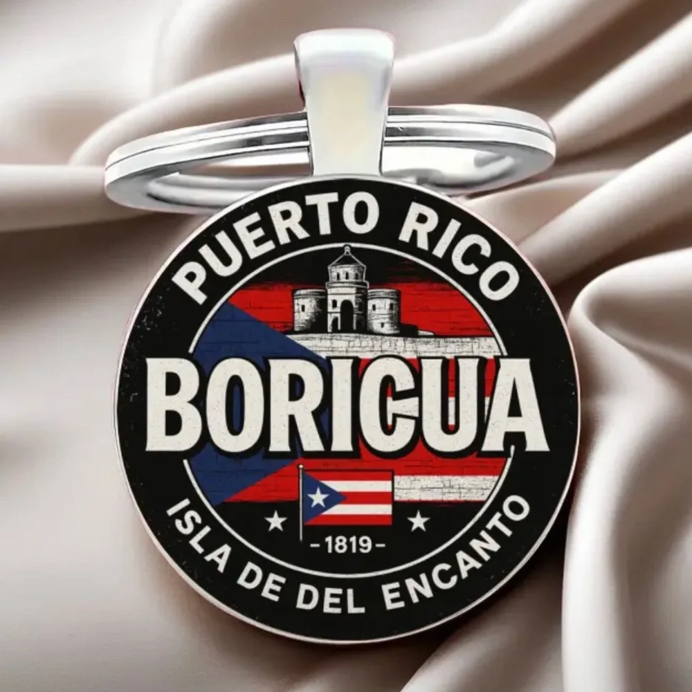 Puerto Rico Boricua Cabochon Keychain - Island of Enchantment
